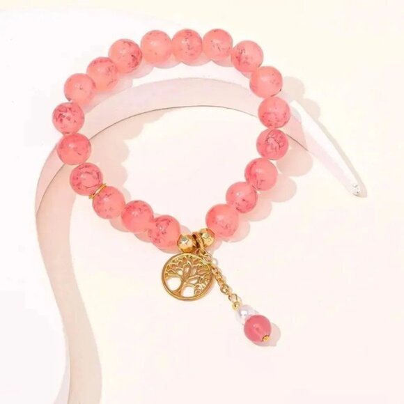 Pink Tree Life Beads Bracelet - Picture 1 of 5